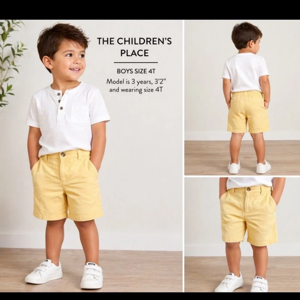 The Children's Place Boys Yellow Linen Cotton Blend Shorts Size 4T Summer Casual